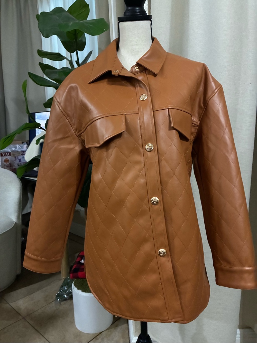 Vici Quilted Faux Leather Jacket in Cognac